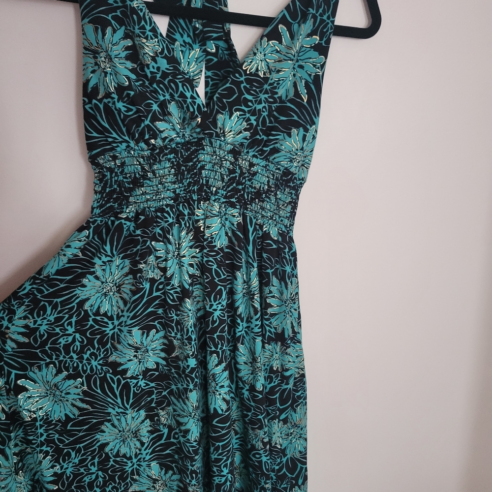 Turquoise and Black Sunflower Halter Dress by Speechless sz L - Picture 3 of 6